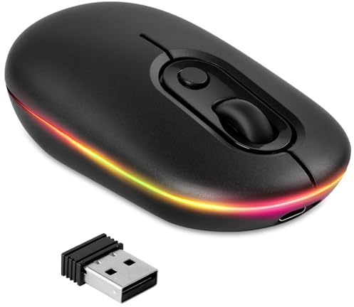 AXFEE Mouse Wireless Ricaricabile, Mouse Portatile e Retroilluminato a Colori, 2,4 GHz e Bluetooth 5.1Mouse con Mini Ricevitore USB, Compatibile con PC/Mac/Andriod/iPad/Laptop, Nero