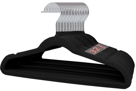 Stormix Kinder Kleiderbügel 32er-Pack, 35cm rutschfeste Kleiderbügel für Kinder, Samt-Kleiderbügel mit Schulterkerben für den Kleiderschrank Schwarz