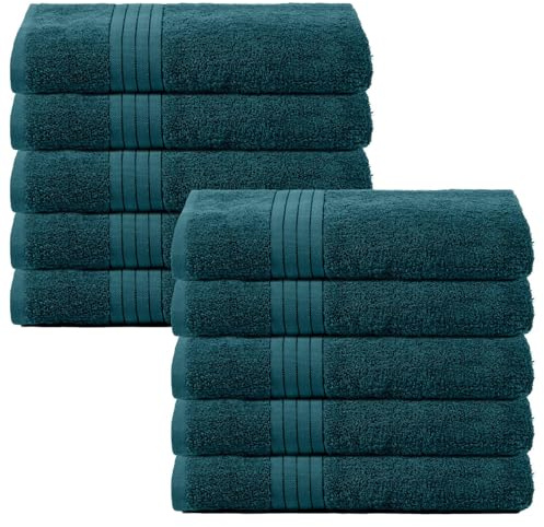 Brentfords Teal Green Bath Sheets, 100% Cotton Towels Super Soft Feel Extra Large Towels for Bathroom Quick Drying Towel Shower Bath Sheets Pack, 10 Piece