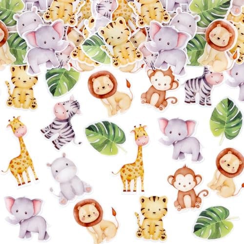 Blumomon 40Pcs Edible Jungle Safari Animal Cupcake Toppers Happy Birthday Edible Cake Decor for Kids Wild Jungle Animal Theme Party Supplies Celebrating Party Events Baby Shower Party Supplies