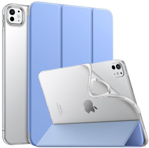 MoKo Funda para iPad Pro 11 Pulgadas M4 2024 (5ª Gen), Carcasa Delgada Protectora TPU con Soporte Plegable Cubierta Trasera Translúcida Auto Activación/Reposo, Azul Cielo Soleado