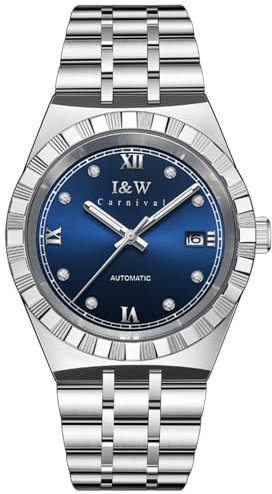 TEINTOP I&W Armbanduhren für Herren Mechanische Uhr Japanische Automatikwerk Uhren (Silber Blau)