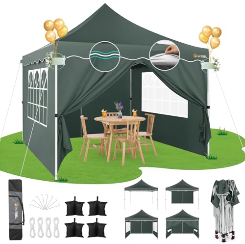 HOTEEL Faltpavillon 3x3 Wasserdicht Stabil Pop Up Pavillon Klappbar 3x3m Winterfest Partyzelt, mit 4 Seitenwänden, 4 Sandsäcken, 4 Seilen, 4 Heringen, Verdickte 0,6mm Randstange, 310cm Hoch, Grau