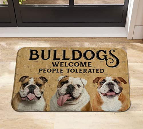 Traqunn Welcome Doormat,Bulldogs Welcome People Tolerated Doormat,Outdoor Door Mat,Personalized Doormat,24X16 In