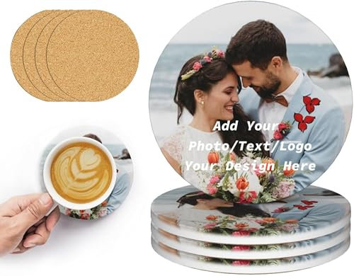 EKAM Personalised Coaster Set of 4, Custom Photo And Text Drink Coaster Using Your Own Photos 9cm x 9cm Round Gloss Finish, Mothers Day Fathers New Home Gift House Warming Kitchenware Tableware Gift