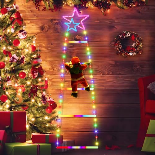 1.0M RGB Luci per Scale Decorative Natalizie a LED, Luci Decorative Natalizie con Babbo Natale, 8 Modalità e Funzioni Timer, Adatte per Interni, Finestre, Alberi di Natale, Balconi, Giardini