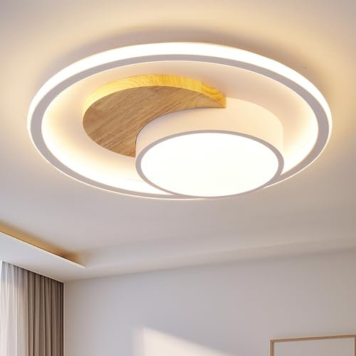 Style home Deckenleuchte LED Deckenlampe 83W Holz Bürolampe, dimmbar mit Fernbedienung, runde Lampe für Schlafzimmer Wohnzimmer Büro, 50 * 50 * 8,5cm (Holz)
