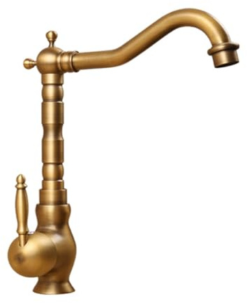 Robinet De Cuisine Robinet Evier De Cuisine Rétro Antique Style Pivotant À 360° Laiton Monocommande Bec Haut Mitigeur Cuisine, Eau Chaude Et Froide Réglable, Mitigeur Évier, Bronzé