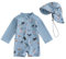 XIXIMAON Toddler Boy One Piece Swimsuit Marine Animal Print Half Zipper Long Sleeve Bathing Suit Kids Rash Guard Newborn Baby Boy Swimwear with Hat (Blue, 2-3 Years)