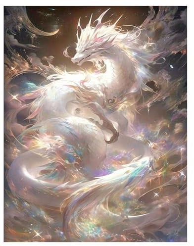 DCIDBEI Groß und Klar Diamond Painting Neon Weiß 40x50cm - Drachen Diamantmalen nach Zahlen, Fluoreszierend Fantasie