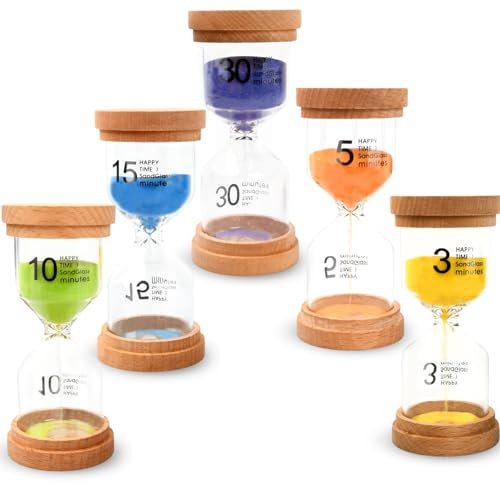 Relojes de Arena con Temporizador de 3/5/10/15/30 Minutos, Reloj de Arena Colorido, Temporizador Juego de Reloj de Arena Anti caída para Escuela,Guardería,Oficina Regalos creativos