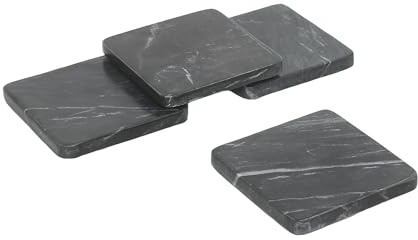 houseproud Marble Mates Untersetzer aus schwarzem Marmor, 4er-Set, Quadratisch