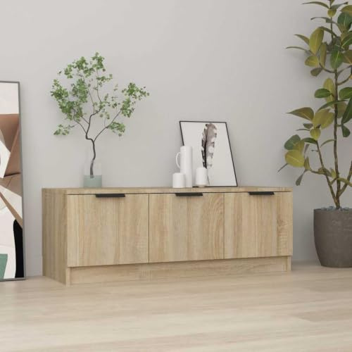 Myheimly TV Schrank Lowboard TV Möbel Tisch Board Sideboard Fernsehtisch Fernsehschrank HiFi-Schrank 102x35x36,5cm Holzwerkstoff Sonoma Eiche