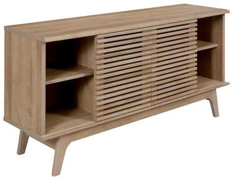 Copen Slated Door Sideboard in Riviera Oak, Modern Wooden Storage Cabinet with Shelves, Stylish & Sturdy Side Unit for Living Room, Dining Room, or Hallway, Easy Assembly