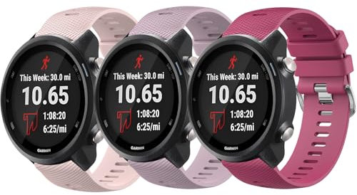 Lot de 3 bracelets de rechange en silicone pour Garmin Forerunner 55/Forerunner 245/Vivoactive 5/Vivoactive 3 pour homme et femme, 20 mm