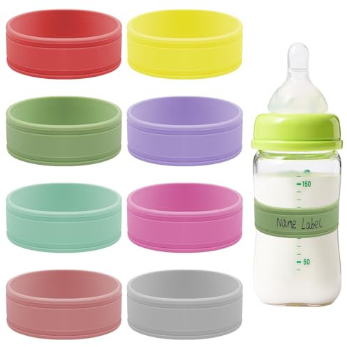 8PCS Silicone Baby-Bottles-Labels for Daycares Writable & Bottles Label Reusable, Bottle Bands for Daycare for Write Name/Date Labels for Baby Bottle Name Bands Anti-Slip