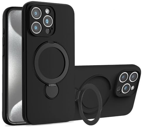 SETNGB Liquid Silicone Magnetic Rotating Bracket Mobile Phone Case For iPhone 13 14 15 16 Pro Max Wireless Charging Anti-fall Protective Case,Graphite Black,For iPhone 13 pro max
