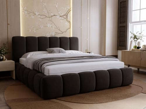 GRAINGOLD Royal Bett 200x200, Polsterbett mit Bettkasten, Polsterbett mit Stauraum, Samt, mit Lattenrost, mit Kopfteil, ohne Matratze (Schwarz, 200x200)