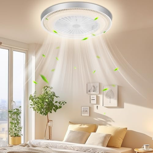 Viugreum Ventilatore da Soffitto con Luce e Telecomando, 60W Smart LED Ventilatori da Soffitto 3 Light Color Change e 6 Velocità Della Ventola Mit Timerfunktion 50cm per Soggiorno