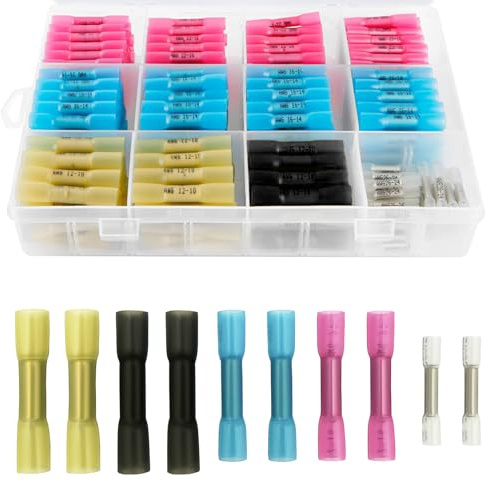 Herbst 220 Stk Schrumpfverbinder, Wasserdicht Schrumpfschlauch | 10-22 AWG Stoßverbinder mit Schrumpfschlauch, Kabelverbinder Quetschverbinder Set für Kfz Marine Boot 0.3-6.0 mm² Kabel