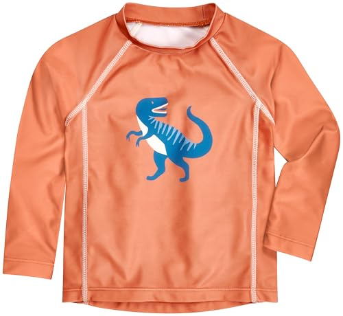Playshoes Unisex Kinder Langarmshirt Rash-Guard-Shirt, Lang Ocker Dino, 98-104