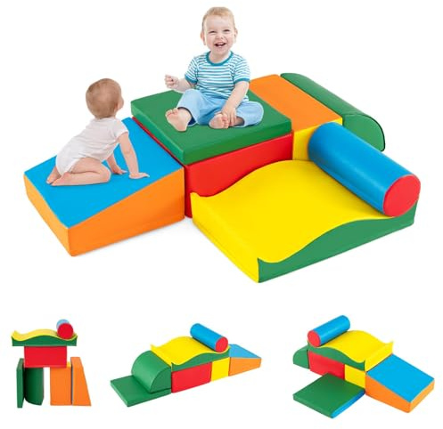 FANTASK Softbausteine, 7 TLG. Riesenbausteine, Großbausteine Mehrfarbig zum Toben & Klettern, Bauklötze aus Schaumstoff, Schaumstoffbausteine für Babys & Kleinkinder (Bunt)