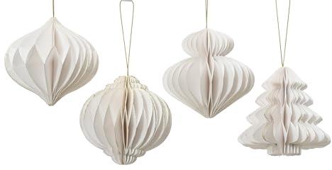 Kaemingk Wabenfigur Ornament 8x8cm Papier 4 Stück Sortiert - Wabendeko zum Hängen - Papierdeko Papierornament - Christbaumschmuck - Wabenbälle und Pompons - Weiß