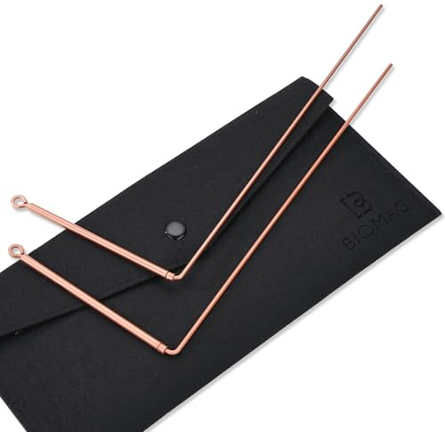 Biomag Baguettes de sourcier Cuivre 99,9% Lot de 2 avec sac de rangement | Baguettes de radiesthésie idéales pour la détection d'énergies et prospection