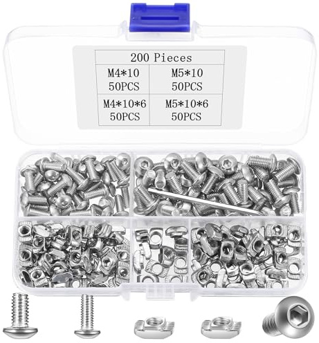 200 Pcs M4 M5 Bolts Set, Hex Socket Button Head Cap Screws Bolts and T Slot Nuts Set, Stainless Steel Machine Screws with T Nuts Kit