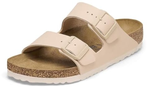 Patent Offwhite/Eggshell Birko-Flor Arizona Sandals by Birkenstock, New Beige, 4 Narrow