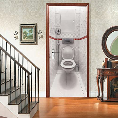 Türtapete Selbstklebend Türfolie Weiße Toilette Türaufkleber Wandbild PVC Türtattoos Türposter Fototapete für Wohnzimmer Schlafzimmer Küche Toilette Türdeko 77x200 cm