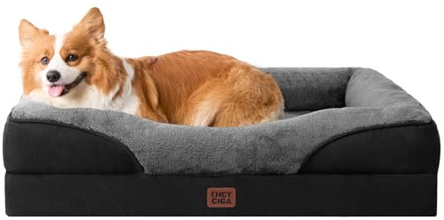 EHEYCIGA Orthopädisches Hundebett Kleine Hunde, 89x56x16.5cm, Memory Foam Waschbar und Wasserdicht Hundekorb mit 4 Rändern, Hundesofa Hundecouch rutschfest, Grau/Schwarz