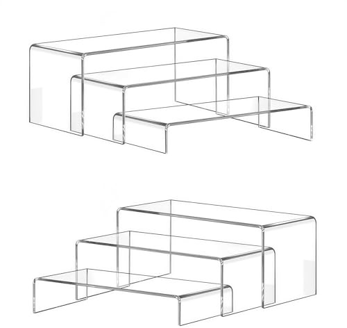 6 Pcs Acryl Display Ständer, 3 Größen Rechteckige Acryldisplay Risers | 4mm dick, Stapelbar, Mittelgroß Acryl Tiered Display Stand für Schmuck, Cupcakes, Makeup, Pop-Figuren Halterung