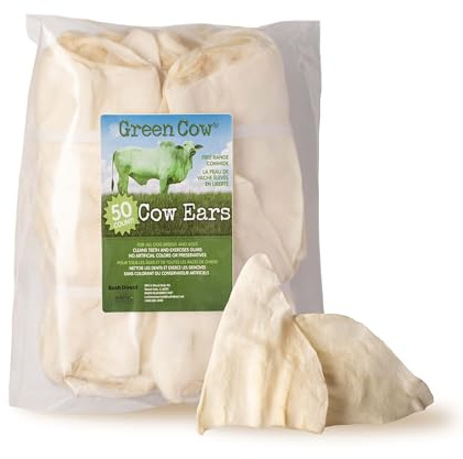 GreenCow Kauspielzeug für Hunde, 100 % natürlich, echte Kuhohren, über 12,7 cm Freilandhaltung, ohne Zusatzstoffe, Chemikalien oder Hormone, 50 Stück