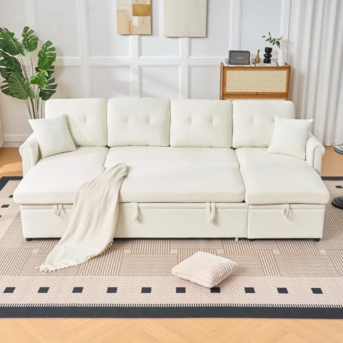 Luscriate Modulares Ecksofa 266 cm – Boneless Cloud Couch mit Chaise Longue, U-Form 71 cm Tiefsitz, Chenille Stoff, modernes Wohnzimmer Sofa Beige 4-Sitzer (Beige-E, 4-Sitzer)