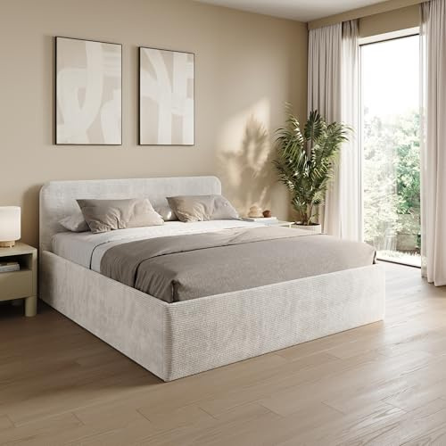 Home Collective Polsterbett 160x200 cm Doppelbett Bett mit verstellbarem Lattenrost & Stauraum, Matratze Kaltschaum H3 viele Größen verfügbar | Kordstoff Hellbeige