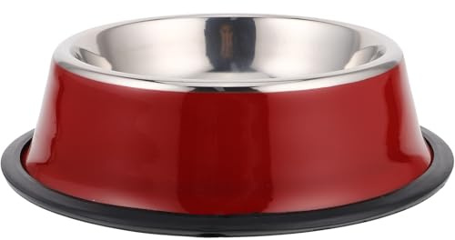 VICASKY Red Stainless Steel Dog Bowl Pet Feeding Bowl with Smooth Surface and Non-slip Base Suitable for Dogs and Cats at Home