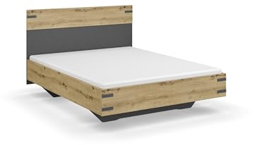 Rauch Möbelwerke Bett Butte – Nachhaltiges Design-Bett in Grau Metallic & Eiche Artisan, 140x200 cm, Stabiler Holzwerkstoff, Made in Germany