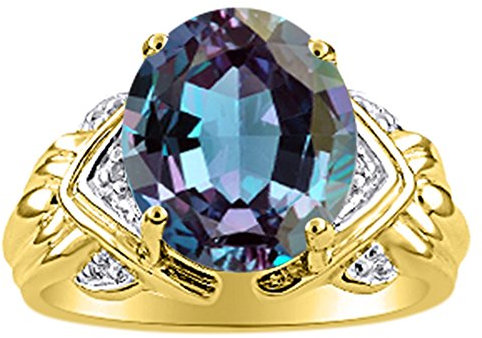 Bague pour femme en argent plaqué or jaune avec faux Alexandrite et diamant