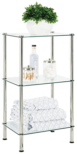 mDesign modernes Badregal – Badorganizer aus Glas mit 3 Ebenen – elegante Duschablage für Handtücher, Cremes und Kosmetik – durchsichtig und silberfarben