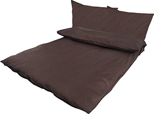 MB Warenhandel24 4-Teilige Hochwertige Renforcé-Bettwäsche Uni Schokobraun 2X 135x200 Bettbezug + 2X 80x80 Kissenbezug (Renforcé Uni Schoko, 4 teilig 135x200+80x80 cm)