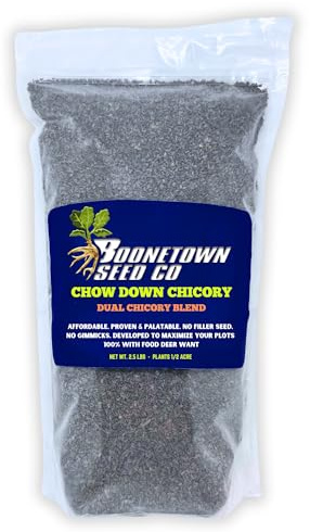 Boonetown Seed Company, Chow Down Dual Forage Chicory - Food Plot Seeds for Deer, Premium Deer Food Plot Seed, 2.5 LB Perennial Dual Blend, 4 Years of Growth, Resistant to Heat, Cold, and Drought