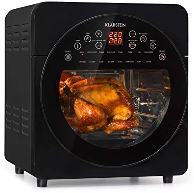 KLARSTEIN AeroVital Easy Touch - Friggitrice ad Aria Calda e Forno, Friggitrice Aria, Volume: 14 Litri, 1700 W, 16 Programmi, Cool Touch Housing, Timer: 60 minuti/8h per Essiccazione, Nero