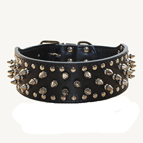 haoyueer Collar de piel sintética con tachuelas para perros medianos y grandes, pitbull, mastín, matón, boxeador (L, negro)