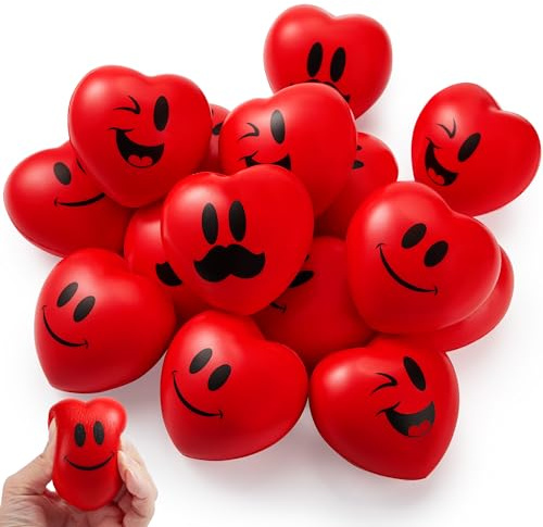 15 herzförmige Stressabbau 7,6 cm Smiley-Gesicht Bälle für Kinder Party Gastgeschenke Schule Klassenzimmer Exchange Preise Geschenk