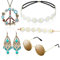 Hippie Kostüm Set mit Sonnenbrille, Schlagermove, 5 Stück Hippie Kleidung Damen Herren Accessoires, 60er 70er Jahre Bekleidung, Abba Kostüm - Friedenszeichen Halskette Und Ohrring, Schlagerparty