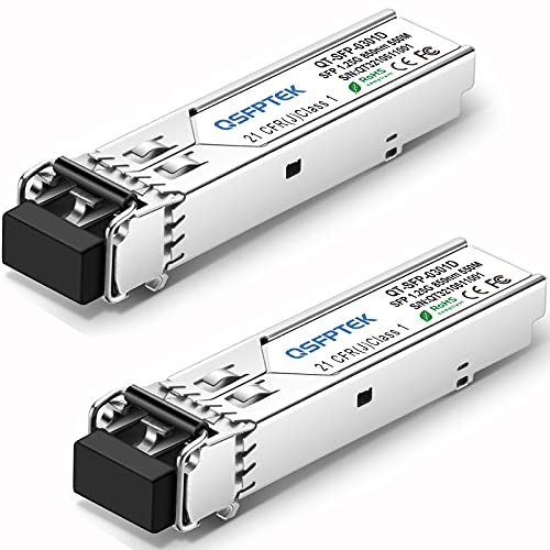 QSFPTEK 2 Pack 1000Base-SX Gigabit SFP Modul Transceiver, 1G LC Port 850nm 550m DDM Multimode Mini-GBIC SFP für Cisco GLC-SX-MMD/GLC-SX-MM, Ubiquiti UF-MM-1G, Netgear Mikrotik, D-LINK, andere Schalter