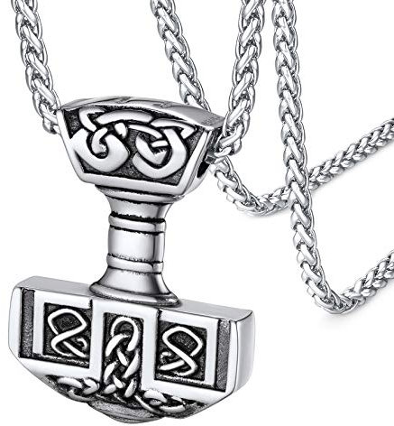 FaithHeart Norse Jewellery Men's Thors Hammer Pendant Silver Plated Mjolnir Necklace Stainless Steel Nordic Viking Amulet Charm Mythology Gifts for Man Boy