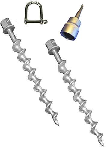2 X Harter Aluminium Hering - mit einem WURMSCHRAUBEN Gewinde + EDELSTAHLSCHÄKEL+ NUSSADAPTER +Tasche -