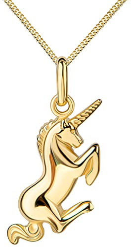 JEVELION Vergoldeter Kettenanhänger Einhorn aus vergoldetem 925 Sterlingsilber für Kinder mit Silberkette vergoldet